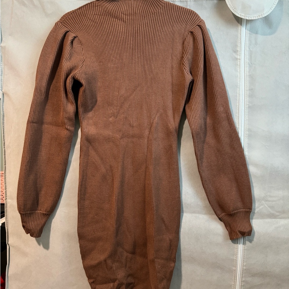 Brown Ribbed Women's Sweater Dress